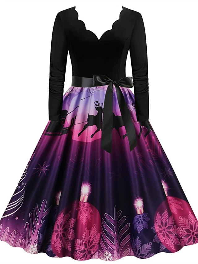 Women's Christmas Party Dress Swing DressKnee Length Dress Green Purple Wine Red Black Long Sleeve Santa Claus Elk Snowman Print Fall Winter V Neck Vintage Party Elegant Party 2022 S M L XL XXL 3XL 16 Women's Christmas Party Dress Swing DressKnee Length Dress Green Purple Wine Red Black Long Sleeve Santa Claus Elk Snowman Print Fall Winter V Neck Vintage Party Elegant Party 2022 S M L XL XXL 3XL - Image 14