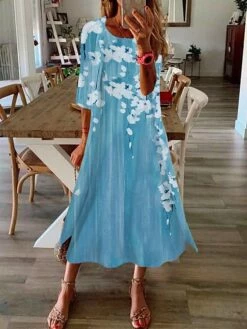 Women's Two Piece Dress Set Casual Dress Print Dress Outdoor Daily Fashion Elegant Print Midi Dress Crew Neck 3/4 Length Sleeve Floral Polka Dot Regular Fit Royal Blue Blue Green Summer Spring S M L -LIGHTINTHEBOX Shop otkqif1688022688924