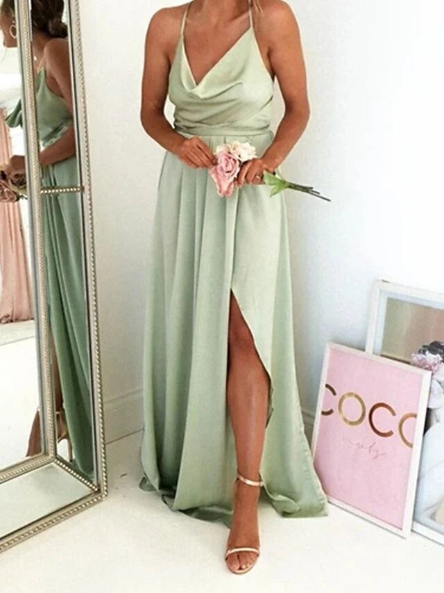 Women's Prom Dress Party Dress Satin Dress Long Dress Maxi Dress Light Green Wine Sleeveless Pure Color Split Summer Spring Fall Spaghetti Strap Fashion Party Birthday Evening Party 2023 S M L XL 5 Women's Prom Dress Party Dress Satin Dress Long Dress Maxi Dress Light Green Wine Sleeveless Pure Color Split Summer Spring Fall Spaghetti Strap Fashion Party Birthday Evening Party 2023 S M L XL - Image 3