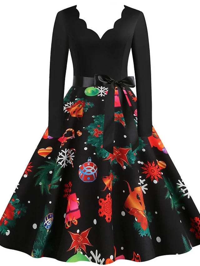 Women's Christmas Casual Dress Swing Dress Vintage Dress Midi Dress Black Wine Orange Long Sleeve Animal Bow Winter Fall Autumn V Neck 2022 S M L XL XXL 3XL 18 Women's Christmas Casual Dress Swing Dress Vintage Dress Midi Dress Black Wine Orange Long Sleeve Animal Bow Winter Fall Autumn V Neck 2022 S M L XL XXL 3XL - Image 16