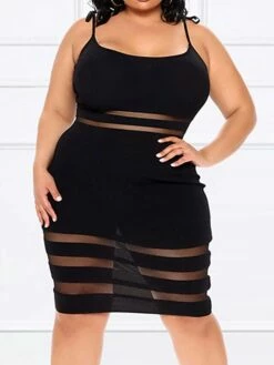 Women's Plus Size Curve Party Dress Bodycon Sheath Dress Plain Midi Dress Sleeveless Mesh Backless Strap Fashion Party Black Spring Fall XL XXL 3XL 4XL 5XL -LIGHTINTHEBOX Shop ounpbt1694151472868