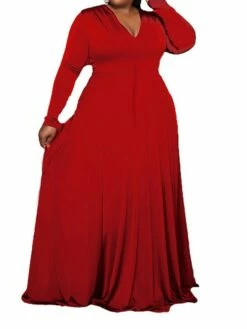 Women‘s Plus Size Curve Party Dress Solid Color V Neck Long Sleeve Winter Fall Elegant Maxi Long Dress Formal Party Dress -LIGHTINTHEBOX Shop ovjswm1655712231184