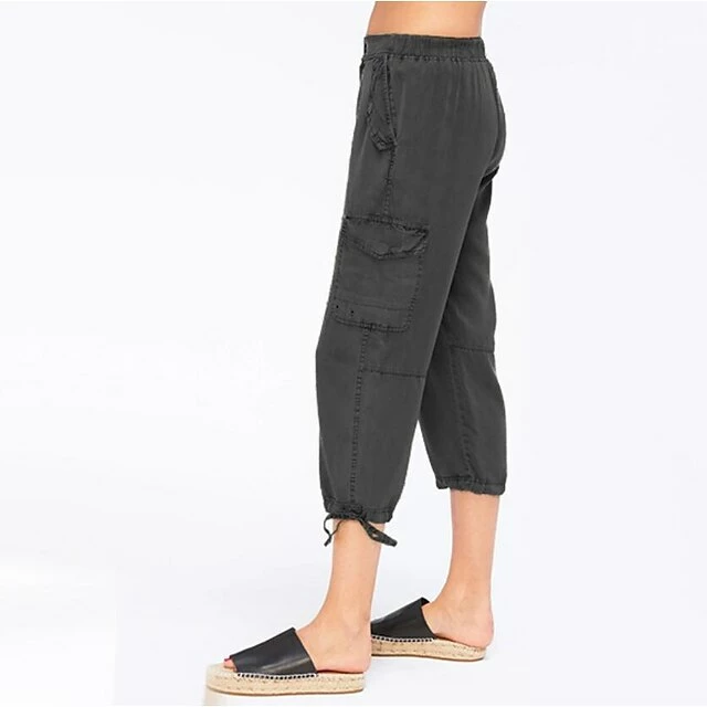 Women's Cargo Pants Cropped Pants Calf-Length Cotton Blend Micro-elastic Fashion Casual Daily Dark Grey S M 4 Women's Cargo Pants Cropped Pants Calf-Length Cotton Blend Micro-elastic Fashion Casual Daily Dark Grey S M - Image 2