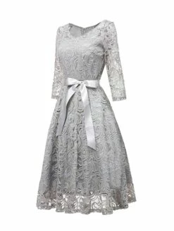 Women‘s Vintage Tea Dresses Party Dress Lace Dress Homecoming Dress Knee Length Dress Pink Wine Navy Blue 3/4 Length Sleeve Pure Color Lace Summer Spring Fall V Neck Classic Winter Dress -LIGHTINTHEBOX Shop owsiuy1600920045123