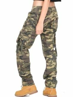 Women‘s Cargo Camo camouflage Pants Trousers Full Length Pocket Mid Waist Sports Black Blue XS S Spring, Fall, Winter, Summer All Seasons -LIGHTINTHEBOX Shop owyemb1689666023386