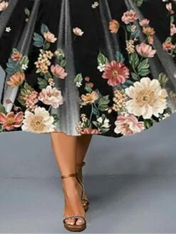Women‘s Plus Size Curve Work Dress Swing Dress A Line Dress Floral Midi Dress Long Sleeve Fake Two Piece Print Crew Neck Fashion Office Black Fall Spring L XL XXL 3XL -LIGHTINTHEBOX Shop owznen1675147628342