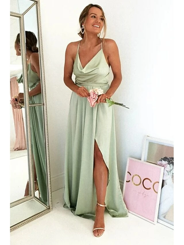 Women's Prom Dress Party Dress Satin Dress Long Dress Maxi Dress Light Green Wine Sleeveless Pure Color Split Summer Spring Fall Spaghetti Strap Fashion Party Birthday Evening Party 2023 S M L XL 13 Women's Prom Dress Party Dress Satin Dress Long Dress Maxi Dress Light Green Wine Sleeveless Pure Color Split Summer Spring Fall Spaghetti Strap Fashion Party Birthday Evening Party 2023 S M L XL - Image 11