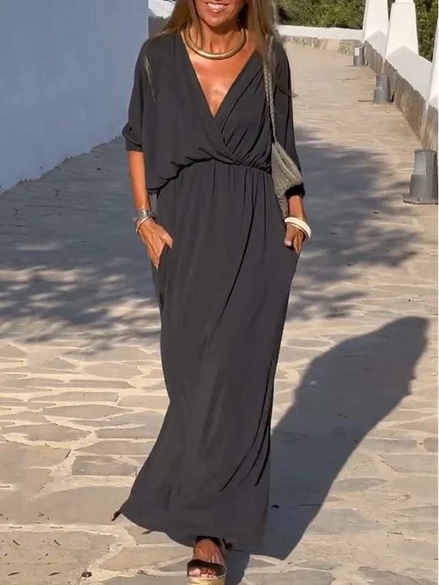 Women's Casual Dress Black Dress Plain Dress Long Dress Maxi Dress Pocket Daily Date Going Out Fashion Basic V Neck 3/4 Length Sleeve 2023 Loose Fit Black Color S M L XL XXL Size 3 Women's Casual Dress Black Dress Plain Dress Long Dress Maxi Dress Pocket Daily Date Going Out Fashion Basic V Neck 3/4 Length Sleeve 2023 Loose Fit Black Color S M L XL XXL Size