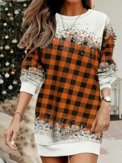 Women's Casual Dress Sweatshirt Dress Mini Dress Warm Fashion Outdoor Christmas Vacation Crew Neck Print Geometric Loose Fit Red Burgundy Blue S M L XL XXL -LIGHTINTHEBOX Shop paddoc1695365439070