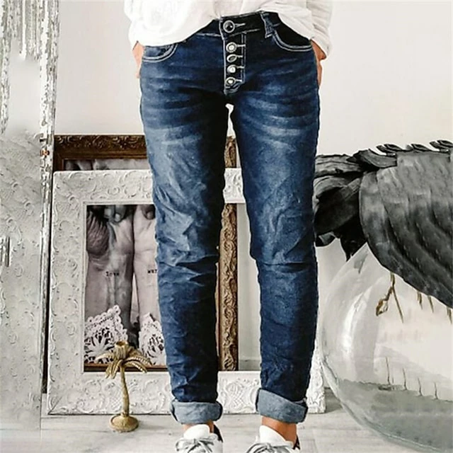 Women's Jeans Pants Trousers Ankle-Length Cotton Blend Pocket Micro-elastic High Waist Basic Classic Casual Streetwear Dark Blue S M Spring, Fall, Winter, Summer 3 Women's Jeans Pants Trousers Ankle-Length Cotton Blend Pocket Micro-elastic High Waist Basic Classic Casual Streetwear Dark Blue S M Spring, Fall, Winter, Summer