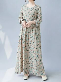 Women's Casual Dress Linen Dress Swing Dress Maxi Long Dress Linen Fashion Modern Outdoor Daily Holiday Crew Neck Print Long Sleeve Fall Winter Autumn 2023 Loose Fit Apricot Flower L XL 2XL -LIGHTINTHEBOX Shop pblhla1693553158086