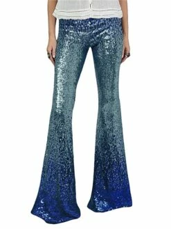 Women's Flared Pants Pants Trousers Black Silvery Blue High Waist Fashion Streetwear Party Street Daily Sequins Micro-elastic Full Length Breathability Gradient S M L XL 2XL -LIGHTINTHEBOX Shop pcaeif1691564854786