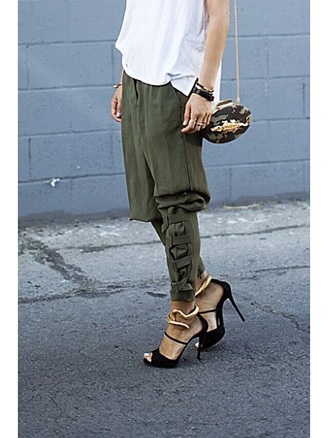 Women's Cargo Pants Harem Cigarette Full Length Pocket Drop Crotch Mid Waist Basic Business Black Army Green S M Summer Spring &Fall 7 Women's Cargo Pants Harem Cigarette Full Length Pocket Drop Crotch Mid Waist Basic Business Black Army Green S M Summer Spring &Fall - Image 5