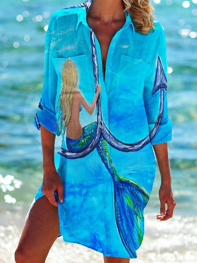 Women's Shirt Dress Casual Dress Shift Dress Mini Dress Daily Holiday Polyester Vacation Hot Shirt Collar Print Long Sleeve Summer Fall Spring 2023 Loose Fit Red Blue Green Rainbow Print 5 Women's Shirt Dress Casual Dress Shift Dress Mini Dress Daily Holiday Polyester Vacation Hot Shirt Collar Print Long Sleeve Summer Fall Spring 2023 Loose Fit Red Blue Green Rainbow Print - Image 3