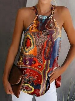 Women's Tank Top Halter Summer Tops Red Graphic Print Sleeveless Casual Weekend Basic Halter Neck Regular Fit