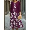 Women's Two Piece Dress Set Casual Dress Swing Dress Outdoor Office Fashion Streetwear Print Midi Dress Crew Neck 3/4 Length Sleeve Floral Regular Fit Wine Purple Fall Winter S M L XL XXL -LIGHTINTHEBOX Shop pczoxl1695644976345