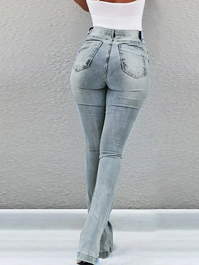 Women‘s Flare Jeans Pants Trousers Full Length Denim Split High Elasticity High Waist Fashion Casual Office Vacation Light Blue Bule S M Autumn / Fall 10 Women‘s Flare Jeans Pants Trousers Full Length Denim Split High Elasticity High Waist Fashion Casual Office Vacation Light Blue Bule S M Autumn / Fall - Image 8