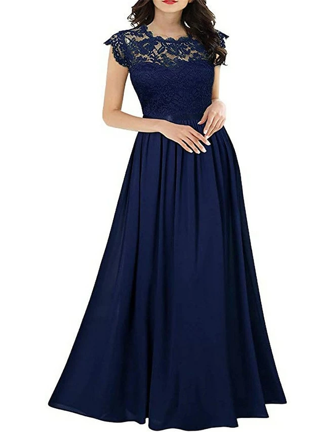 Women's Prom Dress Party Dress Lace Dress Long Dress Maxi Dress Black Wine Navy Blue Short Sleeve Pure Color Lace Summer Spring Fall Crew Neck Party Wedding Guest Vacation Fall Dress 2023 S M L XL 2XL 13 Women's Prom Dress Party Dress Lace Dress Long Dress Maxi Dress Black Wine Navy Blue Short Sleeve Pure Color Lace Summer Spring Fall Crew Neck Party Wedding Guest Vacation Fall Dress 2023 S M L XL 2XL - Image 11