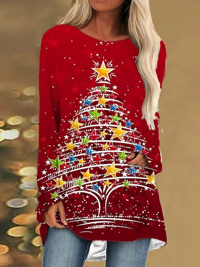 Women's Casual Dress T Shirt Dress Tee Dress Shift Dress Mini Dress Wine Long Sleeve Christmas Tree Print Winter Fall Spring Crew Neck Fashion Christmas Daily 2022 S M L XL XXL 3XL 3 Women's Casual Dress T Shirt Dress Tee Dress Shift Dress Mini Dress Wine Long Sleeve Christmas Tree Print Winter Fall Spring Crew Neck Fashion Christmas Daily 2022 S M L XL XXL 3XL