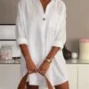 Women's Shirt Dress Mini Dress Daily Vacation Polyester Casual Shirt Collar Ruched Long Sleeve Summer Spring Fall 2023 Loose Fit White Pure Color 3XL 2 Women's Shirt Dress Mini Dress Daily Vacation Polyester Casual Shirt Collar Ruched Long Sleeve Summer Spring Fall 2023 Loose Fit White Pure Color 3XL -LIGHTINTHEBOX Shop pgfqyu1678258788868