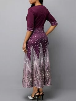 Women's Casual Dress A Line Dress Print Dress Floral Ombre Hollow Out Print Crew Neck Long Dress Maxi Dress Fashion Streetwear Outdoor Street 3/4 Length Sleeve Slim Blue Purple Green Fall S M L XL XXL -LIGHTINTHEBOX Shop pglqeg1692872348453