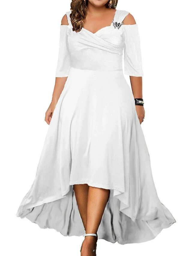 Women‘s Plus Size Curve Party Dress Swing Dress Formal Dress Solid Color Midi Dress Half Sleeve Hollow Out Plus High Low V Neck Elegant Party Black White Summer Spring L XL XXL 3XL 4XL 19 Women‘s Plus Size Curve Party Dress Swing Dress Formal Dress Solid Color Midi Dress Half Sleeve Hollow Out Plus High Low V Neck Elegant Party Black White Summer Spring L XL XXL 3XL 4XL - Image 17