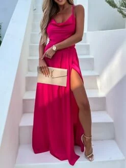 Women's Prom Dress Party Dress Satin Dress Pink Dress Long Dress Maxi Dress Fuchsia Khaki Sleeveless Pure Color Backless Summer Spring Fall Spaghetti Strap Fashion Birthday Evening Wedding Guest 2023 -LIGHTINTHEBOX Shop pgpzmy1663237138888
