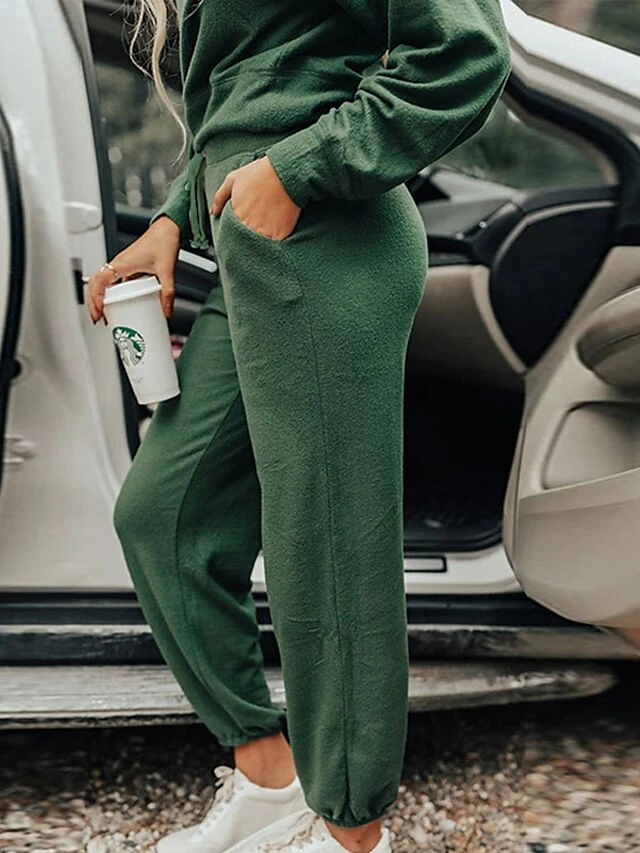 Women's Sweatshirt Tracksuit Pants Sets Orange Green Solid Color Drawstring Long Sleeve Outdoor Casual Active Round Neck Regular Fit Spring &Fall 4 Women's Sweatshirt Tracksuit Pants Sets Orange Green Solid Color Drawstring Long Sleeve Outdoor Casual Active Round Neck Regular Fit Spring &Fall - Image 2