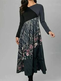 Women's Casual Dress Winter Dress A Line Dress Leaf Floral Ruched Patchwork Crew Neck Long Dress Maxi Dress Fashion Streetwear Outdoor Daily Long Sleeve Regular Fit Black Navy Blue Fall Winter S M L 7 Women's Casual Dress Winter Dress A Line Dress Leaf Floral Ruched Patchwork Crew Neck Long Dress Maxi Dress Fashion Streetwear Outdoor Daily Long Sleeve Regular Fit Black Navy Blue Fall Winter S M L -LIGHTINTHEBOX Shop phxqbe1694764402815