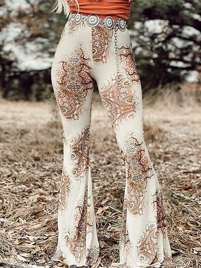 Women's Slim Tights Pants Trousers Flare Leggings White High Waist Fashion Streetwear Casual Street Causal Daily High Cut High Elasticity Full Length Breathability Floral S M L XL 3 Women's Slim Tights Pants Trousers Flare Leggings White High Waist Fashion Streetwear Casual Street Causal Daily High Cut High Elasticity Full Length Breathability Floral S M L XL