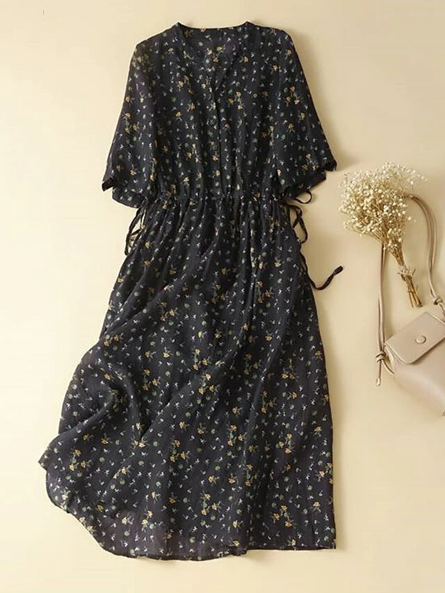 Women's Casual Dress Cotton Linen Dress A Line Dress Midi Dress Linen / Cotton Blend Basic Classic Outdoor Daily Vacation Split Neck Button Pocket 3/4 Length Sleeve Spring Fall Autumn 2023 Loose Fit 12 Women's Casual Dress Cotton Linen Dress A Line Dress Midi Dress Linen / Cotton Blend Basic Classic Outdoor Daily Vacation Split Neck Button Pocket 3/4 Length Sleeve Spring Fall Autumn 2023 Loose Fit - Image 10