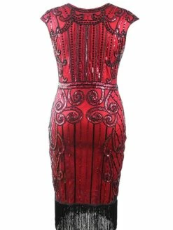 Women's Retro 1920s Fringe Dress Midi Dress Party Halloween Sequins Tassel Fringe Floral Crewneck Sleeveless Regular Fit Spring Fall 2023 Black Burgundy S M L XL -LIGHTINTHEBOX Shop piowgj1692947676893