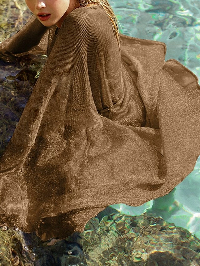 Women's Swimwear Cover Up Beach Top Normal Swimsuit Sequins UV Protection Lace Up Mesh Pure Color Khaki Silver Brown V Wire Bathing Suits New Stylish Vacation /y 9 Women's Swimwear Cover Up Beach Top Normal Swimsuit Sequins UV Protection Lace Up Mesh Pure Color Khaki Silver Brown V Wire Bathing Suits New Stylish Vacation /y - Image 7