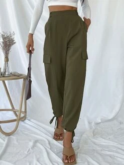 Women's Cargo Pants Full Length Cotton Micro-elastic Mid Waist Fashion Streetwear Outdoor Street ArmyGreen S M Fall Winter