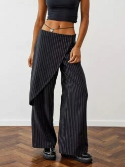 Women's Dress Pants Culottes Wide Leg Chinos Full Length Micro-elastic Mid Waist Fashion Streetwear Street Daily Black Green S M Fall Winter