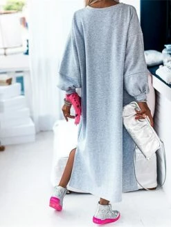 Women's Casual Dress Sweatshirt Dress Winter Dress Long Dress Maxi Dress Split Outdoor Street Daily Active Fashion Crew Neck Long Sleeve 2023 Loose Fit Gray Color S M L XL Size -LIGHTINTHEBOX Shop pjivqi1695292950459