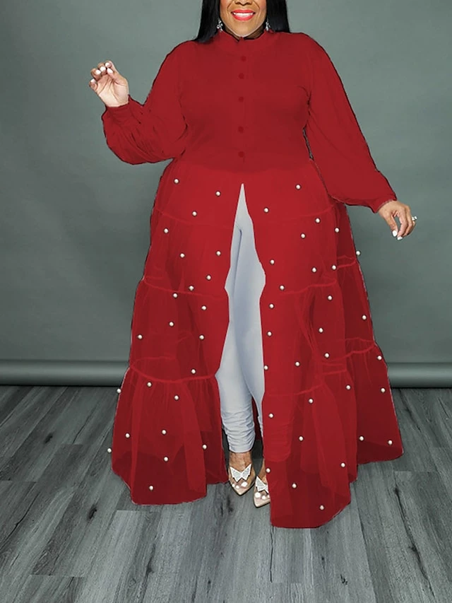 Women‘s Plus Size Curve Flattering Dresses Elegant Apple Shaped Dress Wedding Guest Casual Dress Swing Dress Polka Dot Long Dress Maxi Dress Long Sleeve Mesh Stand Collar Basic Daily Spring Summer 6 Women‘s Plus Size Curve Flattering Dresses Elegant Apple Shaped Dress Wedding Guest Casual Dress Swing Dress Polka Dot Long Dress Maxi Dress Long Sleeve Mesh Stand Collar Basic Daily Spring Summer - Image 4