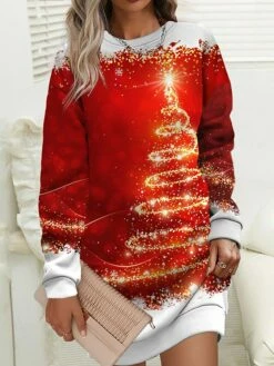 Women‘s Christmas Casual Dress Sweatshirt Dress Mini Dress Warm Fashion Outdoor Holiday Crew Neck Print Animal Tree Loose Fit White Red Burgundy S M L XL XXL -LIGHTINTHEBOX Shop pknfdg1694157707272
