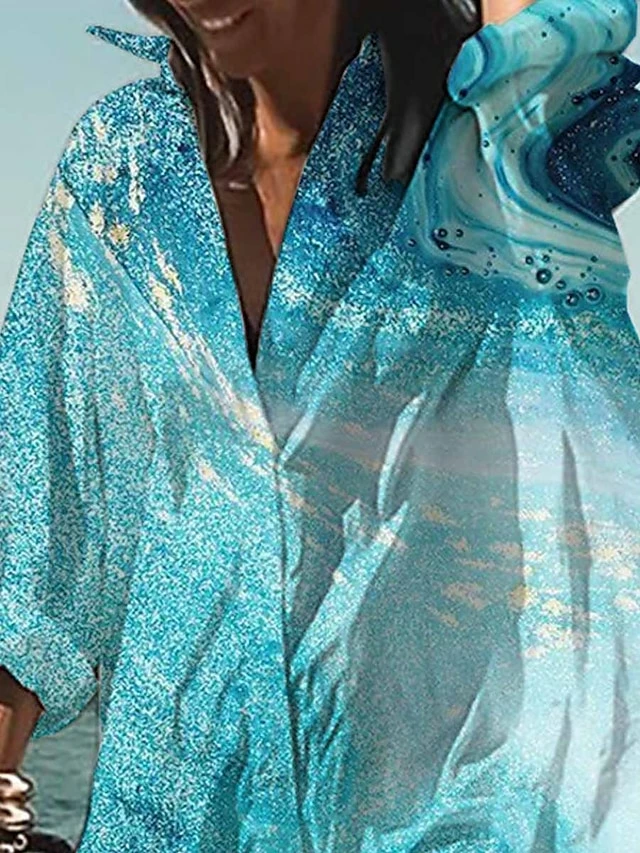 Women's Shirt Dress Casual Dress Swing Dress Mini Dress Outdoor Daily Vacation Polyester Fashion Casual Shirt Collar Button Print Long Sleeve Summer Spring Fall 2023 Loose Fit Blue Ombre S M L XL 2XL 4 Women's Shirt Dress Casual Dress Swing Dress Mini Dress Outdoor Daily Vacation Polyester Fashion Casual Shirt Collar Button Print Long Sleeve Summer Spring Fall 2023 Loose Fit Blue Ombre S M L XL 2XL - Image 2