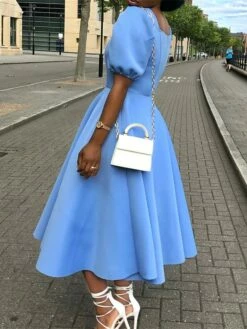 Women‘s Semi Formal Party Dress Wedding Guest Dress Satin Dress Swing Dress Midi Dress Yellow Blue Orange Half Sleeve Pure Color Ruched Winter Fall Square Neck 2023 S M L XL XXL 3XL -LIGHTINTHEBOX Shop plwalv1660640932758