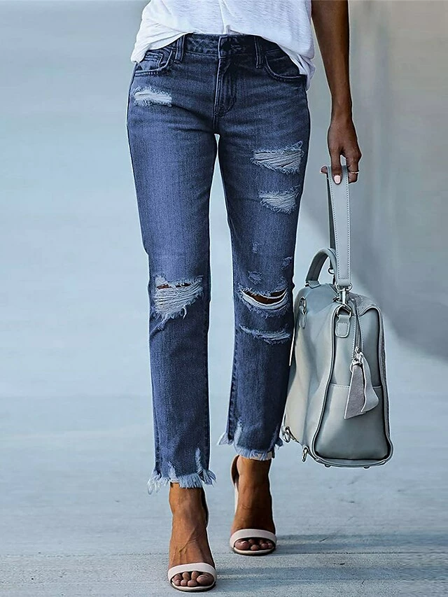 Women‘s Low Rise Jeans Skinny Pants Trousers Full Length Denim Ripped Micro-elastic Mid Waist Fashion Streetwear Street Daily Black Dark Navy S M Fall Winter 13 Women‘s Low Rise Jeans Skinny Pants Trousers Full Length Denim Ripped Micro-elastic Mid Waist Fashion Streetwear Street Daily Black Dark Navy S M Fall Winter - Image 11