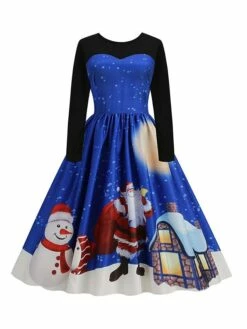 Women‘s Christmas Retro Elegant Vintage Dress Midi Dress Party Ruched Patchwork Santa Claus Crew Neck Long Sleeve Regular Fit Fall Winter 2023 Black Red S M L XL -LIGHTINTHEBOX Shop pnnvlw1694426163623