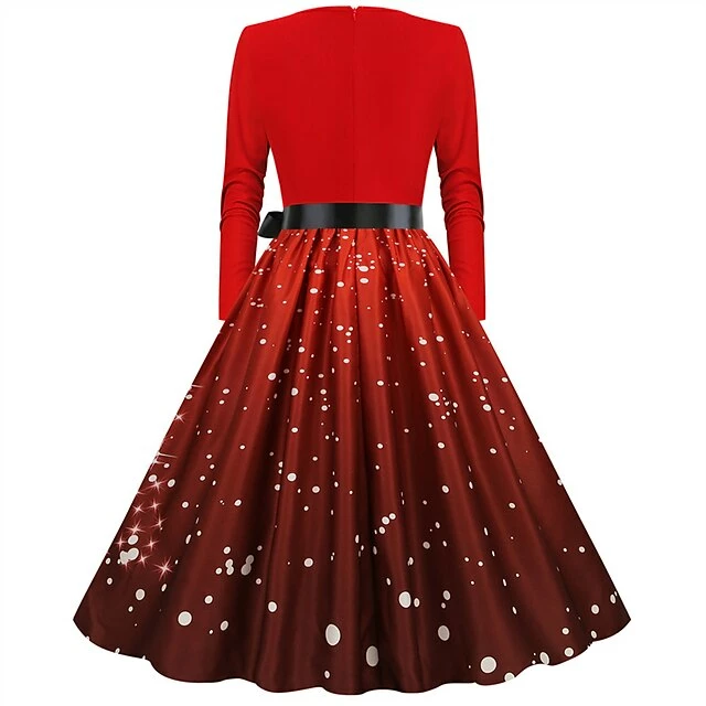 Women's Christmas Party Dress Swing DressKnee Length Dress Green Wine Dark Green Red Black Long Sleeve Santa Claus Elk Snowman Print Fall Winter V Neck Vintage Party Elegant Party 2022 S M L XL XXL 15 Women's Christmas Party Dress Swing DressKnee Length Dress Green Wine Dark Green Red Black Long Sleeve Santa Claus Elk Snowman Print Fall Winter V Neck Vintage Party Elegant Party 2022 S M L XL XXL - Image 13