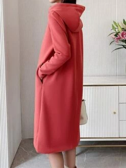 Women's Casual Dress Hoodie Dress Midi Dress Active Daily Outdoor Going Out Weekend Hoodie Pocket Solid Color Loose Fit Black Pink Green M L XL XXL 3XL -LIGHTINTHEBOX Shop podyww1694427873511