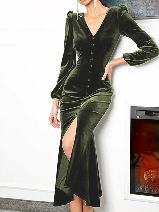 Women‘s Christmas Party Dress Velvet Dress Wedding Guest Dress Midi Dress Black Pink Wine Long Sleeve Pure Color Button Spring Fall Winter V Neck Fashion Winter Dress Office Evening Party 2023 10 Women‘s Christmas Party Dress Velvet Dress Wedding Guest Dress Midi Dress Black Pink Wine Long Sleeve Pure Color Button Spring Fall Winter V Neck Fashion Winter Dress Office Evening Party 2023 - Image 8