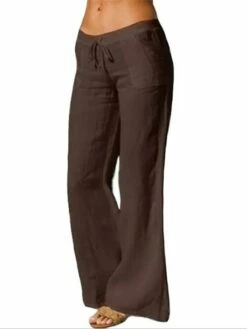 Women's Straight Full Length Cotton And Linen Low Waist Comfort Flowy Daily Wear Casual Daily Black White S M Spring Fall