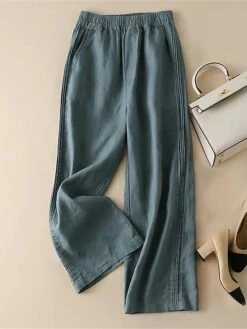 Women's Wide Leg Pants Trousers Baggy Full Length Cotton Pocket Baggy Micro-elastic High Waist Fashion Streetwear Street Casual Rice White Robin's Egg Blue M L Summer Spring