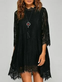 Women's Work Dress Party Dress Lace Dress Fashion Mini Dress Lace Stand Collar 3/4 Length Sleeve Plain Regular Fit Black White Spring Fall S M L XL XXL -LIGHTINTHEBOX Shop prbynm1690962386772