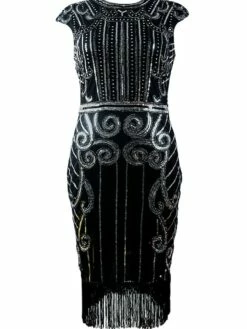 Women's Retro 1920s Fringe Dress Midi Dress Party Halloween Sequins Tassel Fringe Floral Crewneck Sleeveless Regular Fit Spring Fall 2023 Black Burgundy S M L XL -LIGHTINTHEBOX Shop prsvsd1692947674287