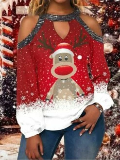 Women's Shirt Christmas Shirt Wine Red Navy Blue Snowflake Deer Cut Out Print Long Sleeve Christmas Weekend Streetwear Casual Print Round Neck Regular Fit Cold Shoulder 10 Women's Shirt Christmas Shirt Wine Red Navy Blue Snowflake Deer Cut Out Print Long Sleeve Christmas Weekend Streetwear Casual Print Round Neck Regular Fit Cold Shoulder -LIGHTINTHEBOX Shop pryyck1664784854349